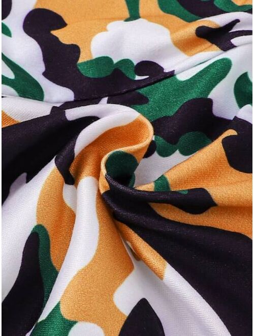 Shein Baby Contrast Camo Collar Polo Shirt Shorts