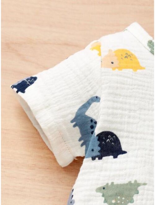 Shein Baby Dinosaur Print Half Button Top Shorts