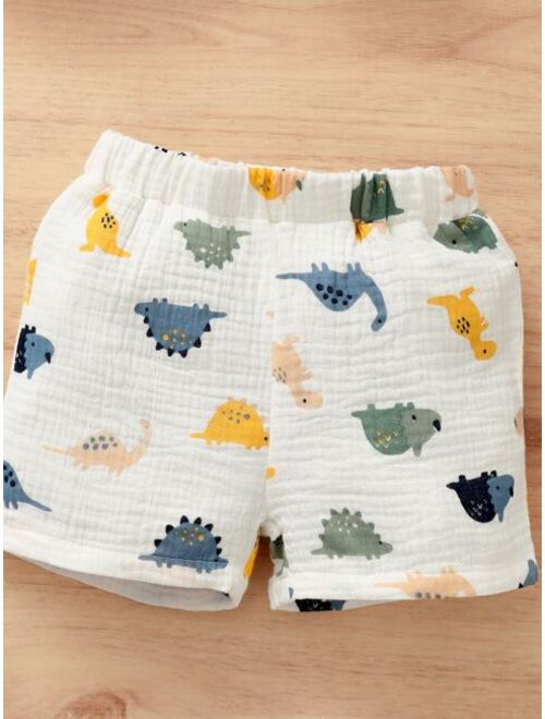 Shein Baby Dinosaur Print Half Button Top Shorts