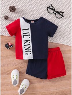 Baby Letter Graphic Colorblock Tee Shorts