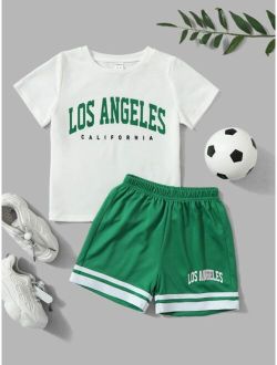 Toddler Boys Letter Graphic Tee Contrast Tape Shorts