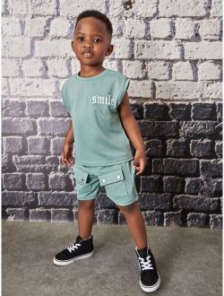Toddler Boys Letter Graphic Tank Top Flap Pocket Shorts