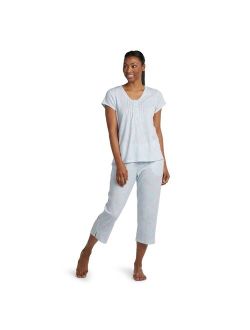 Petite Miss Elaine Essentials Soft Knit Short Sleeve Pajama Top & Cropped Pajama Pants Sleep Set