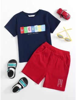 Toddler Boys Letter Graphic Tee Shorts Set