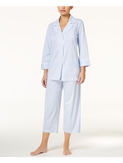 LAUREN RALPH LAUREN 3/4 Sleeve Cotton Notch Collar Capri Pant Pajama Set
