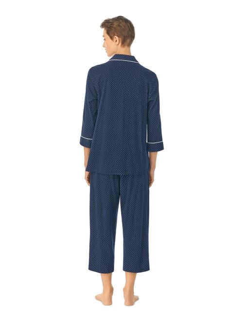 Polo Ralph Lauren LAUREN RALPH LAUREN 3/4 Sleeve Cotton Notch Collar Capri Pant Pajama Set