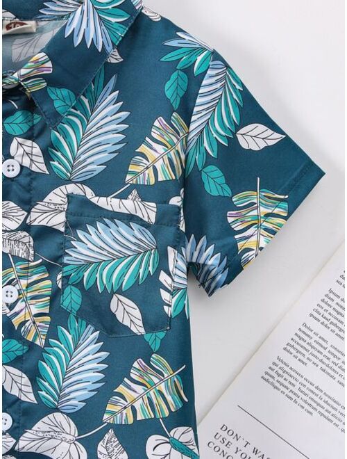 Shein Toddler Boys Tropical Print Shirt Shorts