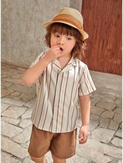 Toddler Boys Notched Collar Button Up Striped Shirt Shorts