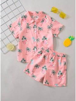 Toddler Boys House Palm Tree Print Shirt Shorts