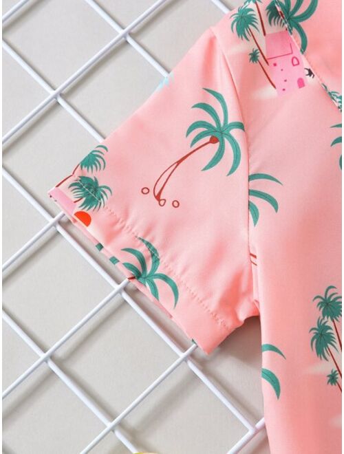 Shein Toddler Boys House Palm Tree Print Shirt Shorts