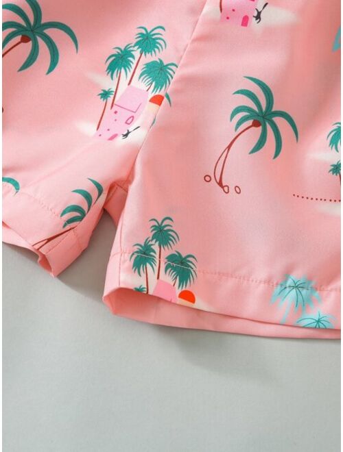 Shein Toddler Boys House Palm Tree Print Shirt Shorts
