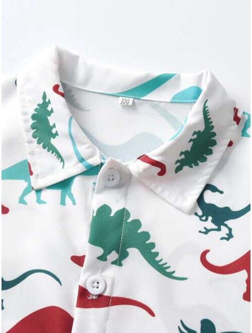 Shein Toddler Boys Dinosaur Print Shirt Shorts