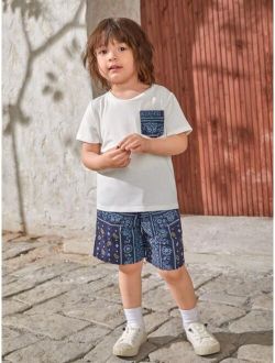 Toddler Boys Paisley Print Patched Pocket Tee Shorts
