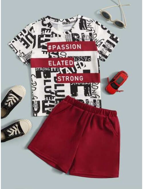 SHEIN Toddler Boys Letter Graphic Tee Shorts