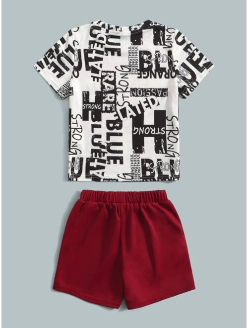 SHEIN Toddler Boys Letter Graphic Tee Shorts