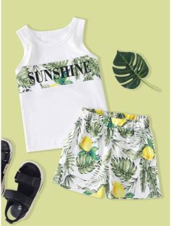 Toddler Boys Tropical Letter Graphic Tank Top Shorts