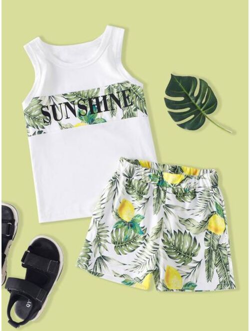 Shein Toddler Boys Tropical Letter Graphic Tank Top Shorts