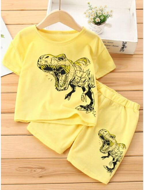 Shein Toddler Boys Dinosaur Print Tee Shorts
