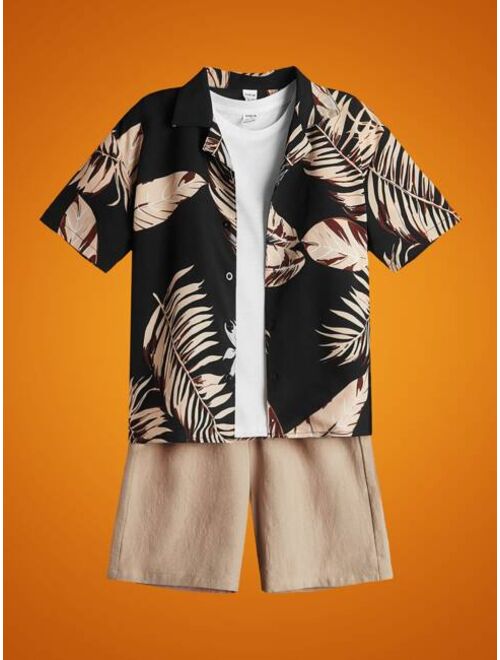 SHEIN Boys Tropical Print Shirt Shorts Without Tee