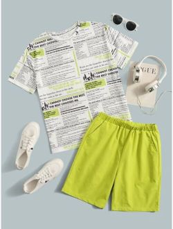 Boys Newspaper Print Tee Shorts