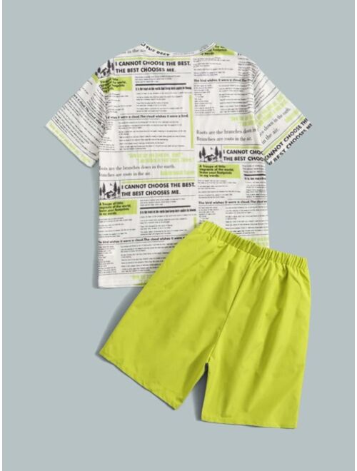 SHEIN Boys Newspaper Print Tee Shorts