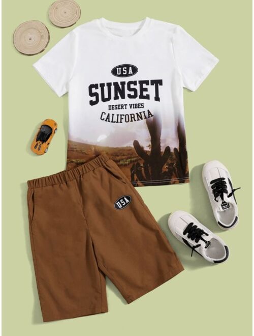 SHEIN Boys Letter Graphic Print Tee Shorts Set