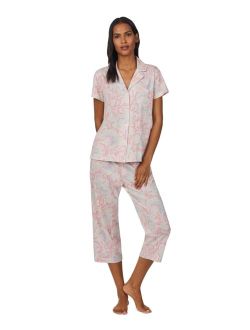 LAUREN RALPH LAUREN Women's Notch-Collar & Capri Pajama Pants Set
