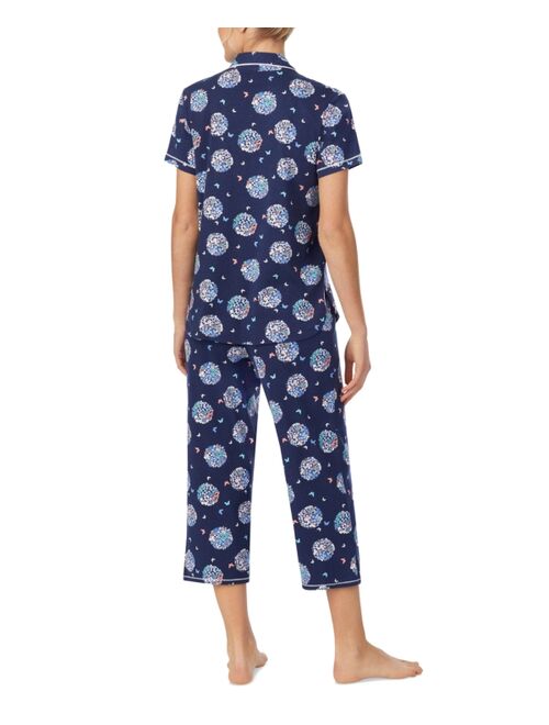 CUDDL DUDS Printed Short Sleeve Notch-Collar Cropped Pajama Set