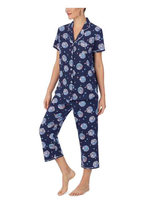 CUDDL DUDS Printed Short Sleeve Notch-Collar Cropped Pajama Set