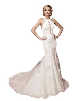 Generic A Trumpet-Style Wedding Dress Drenched in Luxuriant Lace Appliques. Ivory