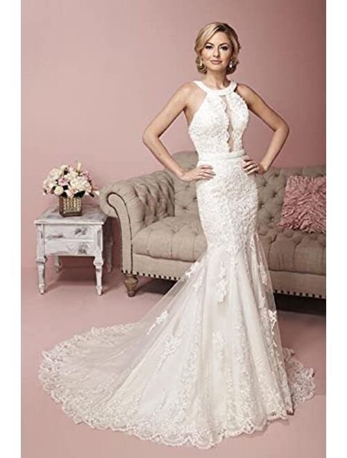 Generic A Trumpet-Style Wedding Dress Drenched in Luxuriant Lace Appliques. Ivory