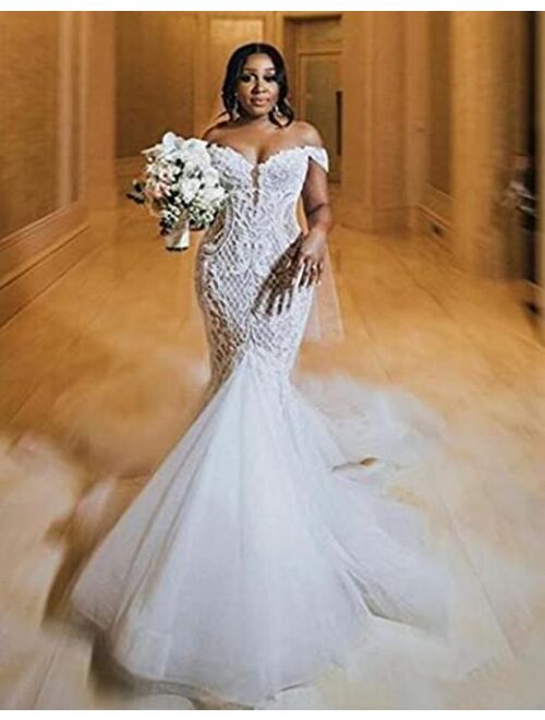 Melisa Beach Sweetheart Neckline Bridal Ball Gowns Train Lace Off Shoulder trumpet wedding Dresses for Bride 2022