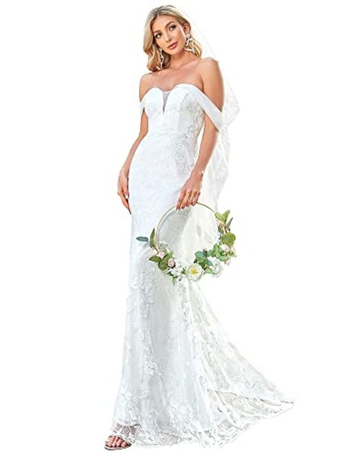 Ever-Pretty Women's Off-Shoulder Mermaid Sweep Train Long Wedding Dresses for Bride 0136C