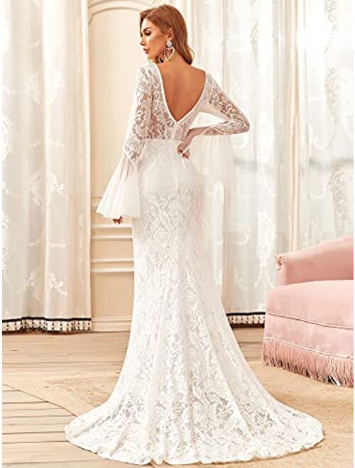 Ever-Pretty Women Sweetheart Illusion Neckline Lace Applique Bodycon Mermaid Wedding Dress 90354