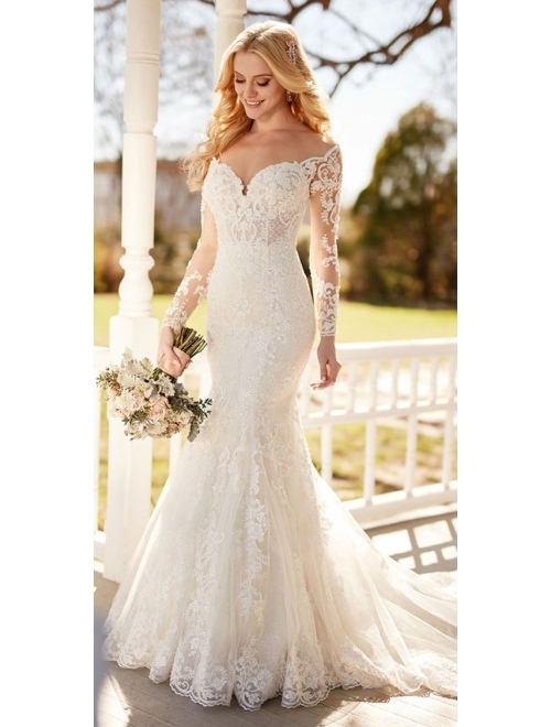 Gagc Mermaid Beach Sweetheart Neck A-Line Wedding Dress for Bride 2021 with Sleeves for Women