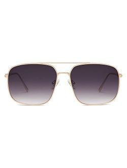 Retro Square Aviator Sunglasses Womens Mens Double Bridge Metal Sun Glasses SJ1176