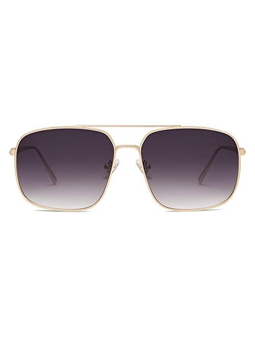 SOJOS Retro Square Aviator Sunglasses Womens Mens Double Bridge Metal Sun Glasses SJ1176