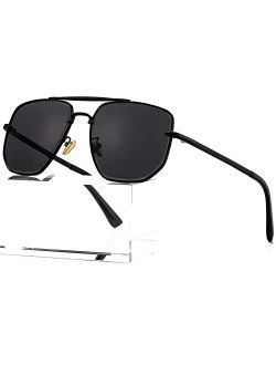 AIEYEZO Square Aviator Sunglasses for Men Women Fashion Vintage Diamond Cutting Lens Classic Military Pilot Gradient Shades