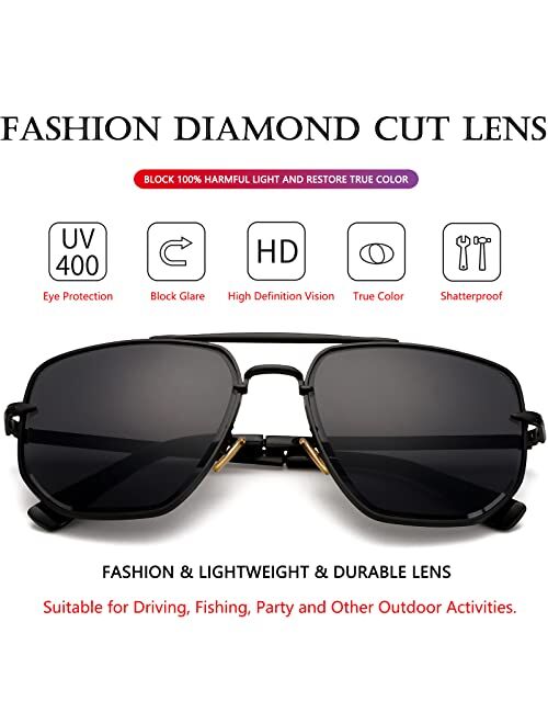 AIEYEZO Square Aviator Sunglasses for Men Women Fashion Vintage Diamond Cutting Lens Classic Military Pilot Gradient Shades