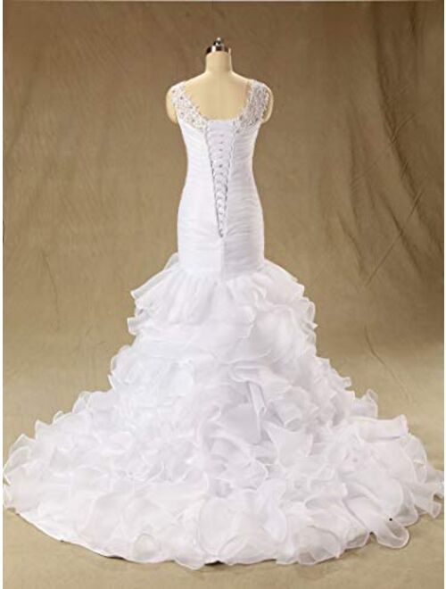 Dommydress trumpet Wedding Dress for Bride Plus Size 2021 V Neck Ruffles Lace Pleated Applique Tulle