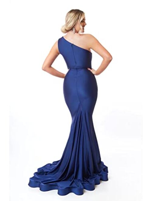 Homdor One Shoulder Mermaid Bridesmaid Dresses Long Ruched Bodycon Prom Dress Long Ball Gown for Wedding