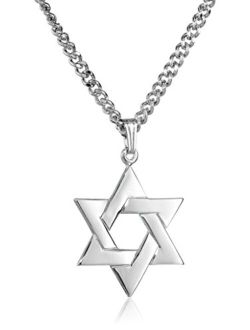 Amazon Collection Men's Sterling Silver Star of David Pendant with Stainless Steel Chain, 24"