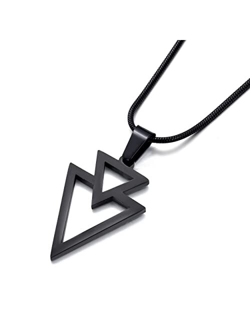 Moo&Lee Overlapped Triangle Pendant Necklace for Men Stainless Steel Geometric Arrow Pendant with 22 Inch Snake Chain