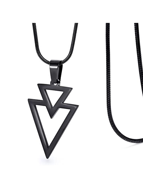 Moo&Lee Overlapped Triangle Pendant Necklace for Men Stainless Steel Geometric Arrow Pendant with 22 Inch Snake Chain