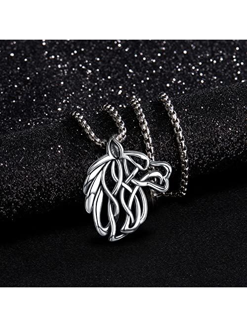 Storyetain Wolf Necklace 925 Sterling Silver Wolf Pendant Celtic Knot Wolf Head Necklace Jewelry Birthday Gifts for Men Women