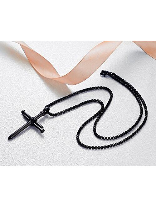 Rehoboth Men's Stainless Steel Nail Cross Pendant Necklace with 24 Inch Chain Polished Black Gold Silver