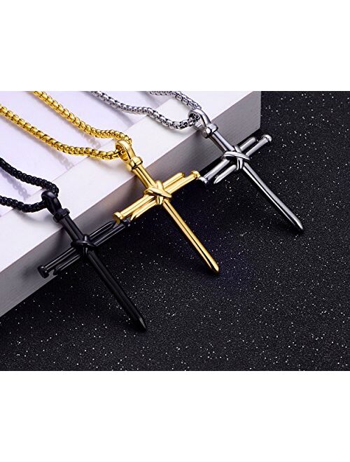 Rehoboth Men's Stainless Steel Nail Cross Pendant Necklace with 24 Inch Chain Polished Black Gold Silver