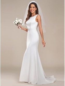 Women's Sleeveless Lace Applique Body-con Mermaid Maxi Wedding Dresses for Women Bride 0174A