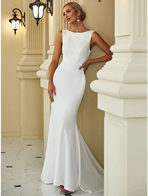 Ever-Pretty Women's Sleeveless Lace Applique Body-con Mermaid Maxi Wedding Dresses for Women Bride 0174A