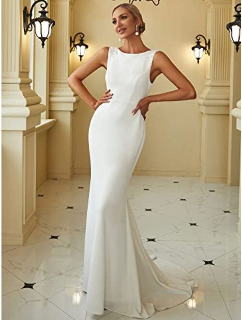 Ever-Pretty Women's Sleeveless Lace Applique Body-con Mermaid Maxi Wedding Dresses for Women Bride 0174A